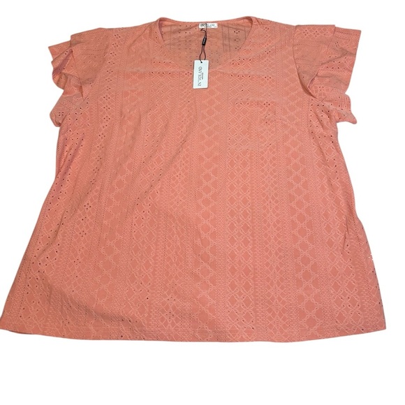in’ Voland Tops - NEW In'Voland Women's Ruffle Sleeve Short Sleeve Blouse Size 22W Peach Coral